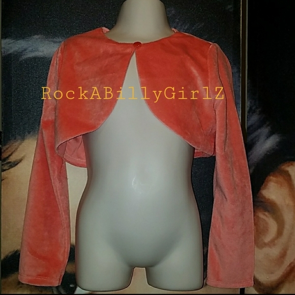 Tatyana Lil Taty Girl Peach Coral Velvet Long Sleeve Bolero w One Button Closure - Picture 6 of 6